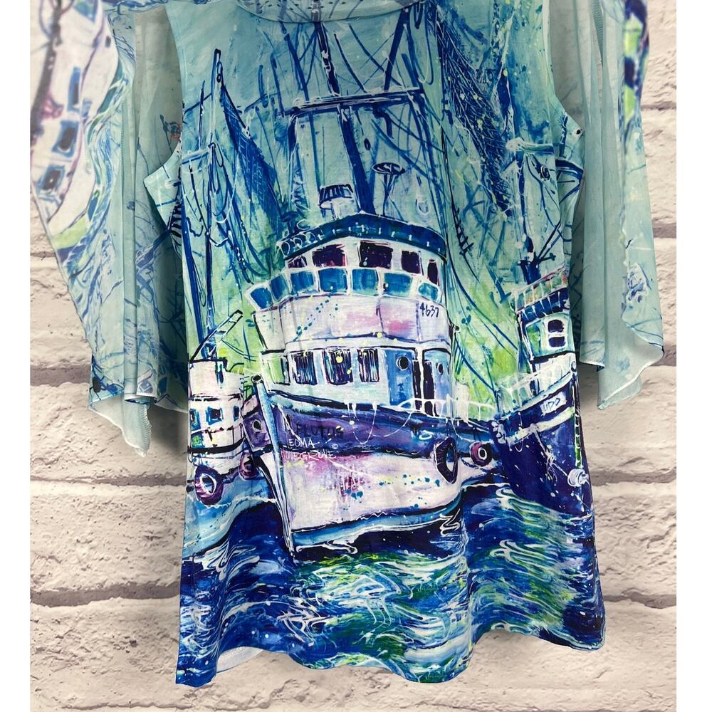 Leoma Lovegrove Womens S Nautical Coastal Artsy Resortwear‎ Rhinestone Blouse - Picture 7 of 11